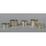 Five various napkin rings, various dates and makers,