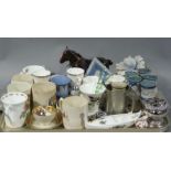A quantity of decorative pottery and ceramics including ash trays, dressing table accessories,