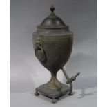 Regency brass and copper tea urn in neoclassic style with domed lid,