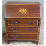 An Edwardian mahogany and satinwood banded bureau,