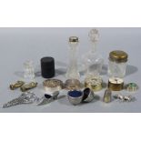 A small quantity of miniature boxes, dressing table jars, thimble, brass figures,