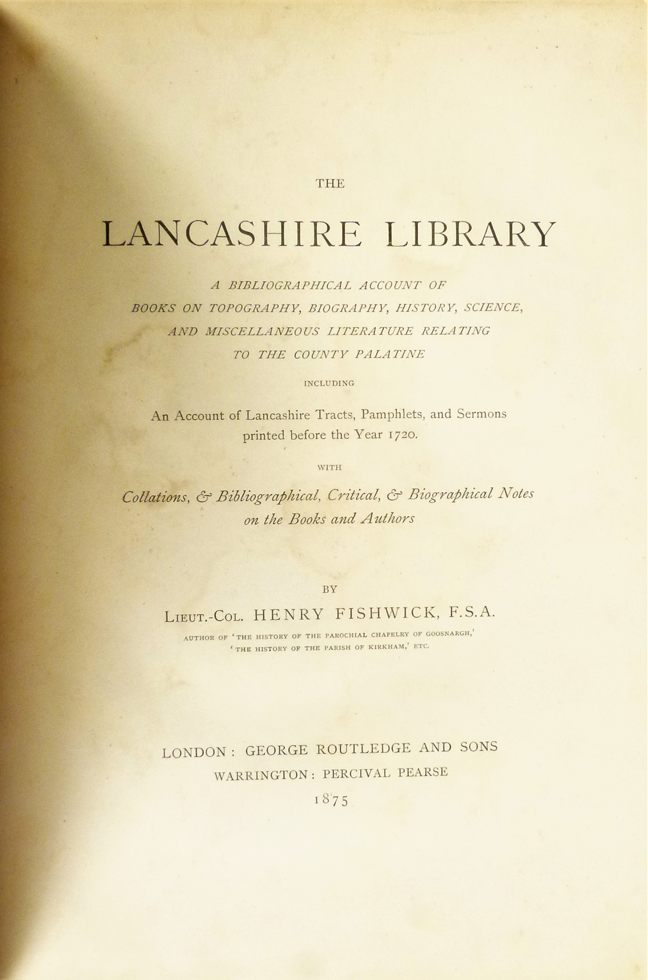 Fishwick (Henry), THE LANCASHIRE LIBRARY, Large Paper Copy, - Image 3 of 3