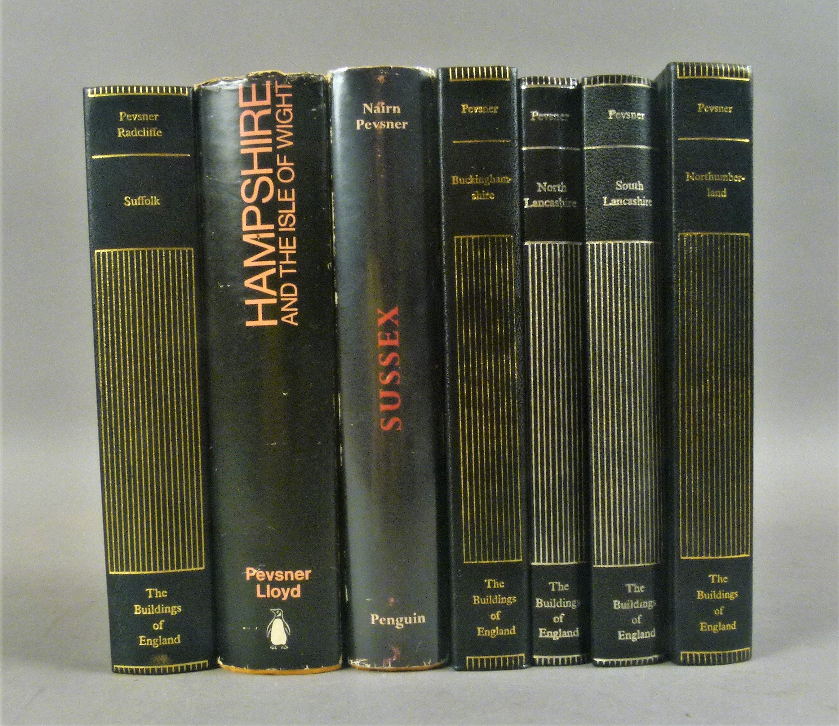 Pevesner Guides.- Hampshire, 1967; .- Sussex, 1970, dust-jackets; .- Buckinghamshire, 1987; .