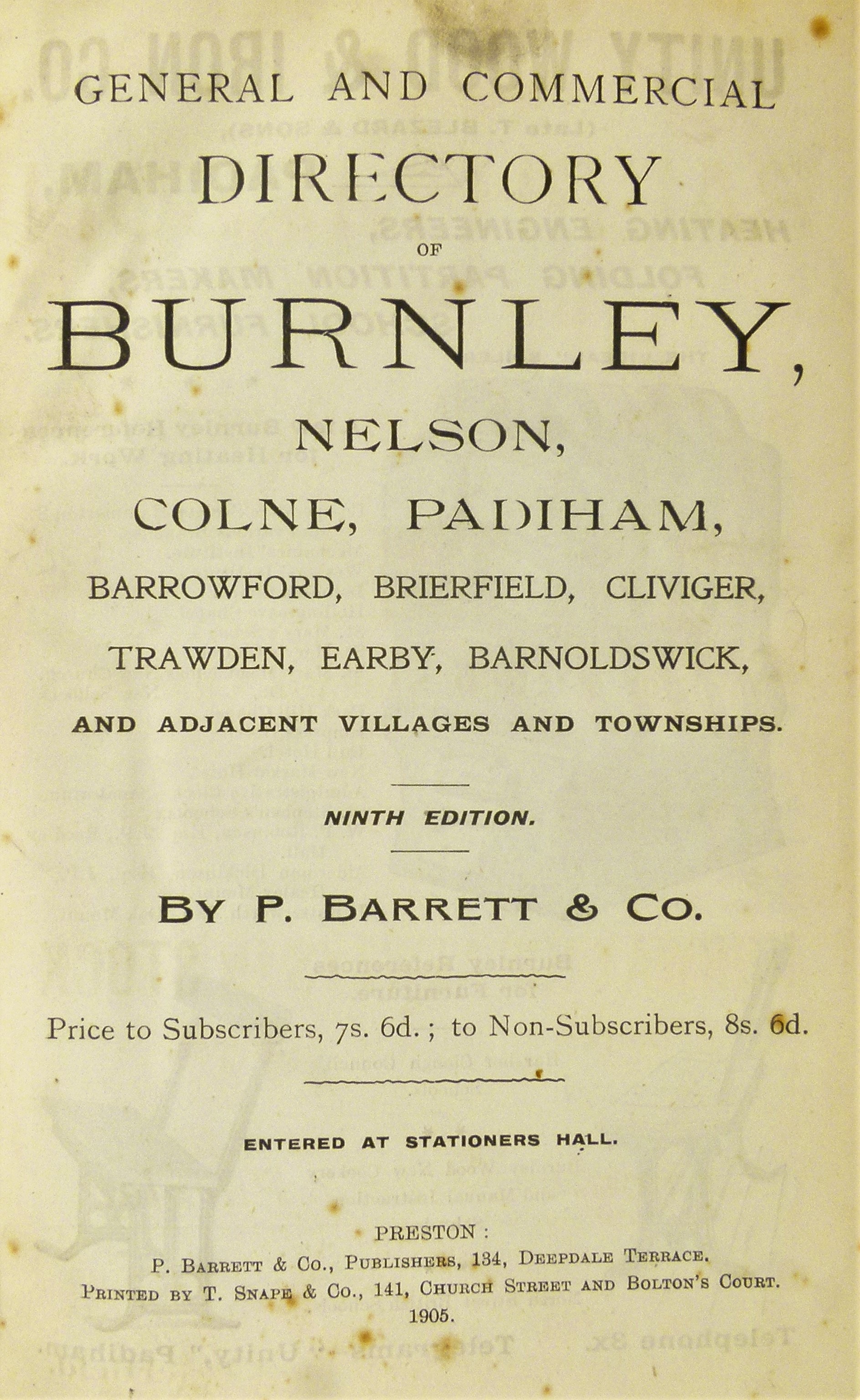 Burnley.- BARRETT'S DIRECTORY OF BURNLEY AND DISTRICT, 6 vol. - Image 2 of 3