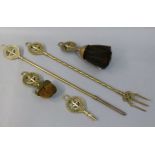 Festival of Britain 1951 - a brass toasting fork, a poker, two brushes and a spare handle