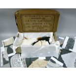 A vintage laundry box made of pressed card, together with the contents including samples of