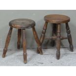 Early 20th century beech stool with circular seat on turned legs, together with a late 20th