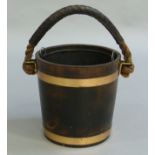 A coopered and copper banded coal bucket with tin liner