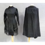 A mid Victorian black grosgrain jacket with lace detail to the neck, pleated detail throughout and