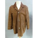 A gent's dark tan suede three button jacket with knitted collar, approximate size 50, circa late