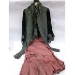 A Victorian black velvet and brocade cape, edged with lace, together with a Victorian style brown