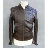 A gentleman's soft dark brown leather bomber style jacket, purchased c.1975, London make