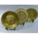 Festival of Britain 1951 - two similar circular brass wall plaques with textured rims; another