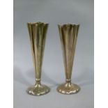 A pair of Edwardian fluted Art Nouveau vases, Birmingham 1903, 21.5cm high