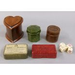 A heart shaped wooden box with detachable lid, 8cm high, 8cm wide; A Kiwi shoe cream green