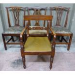 A 19th century carver chair and three single chairs