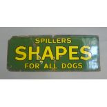 Enamel advertising sign - Spillers Shapes For All Dogs, green rectangular with yellow black lined