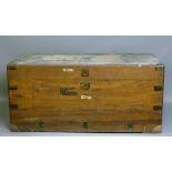 A late 19th century brass bound camphor trunk with pair of carrying handles the front with