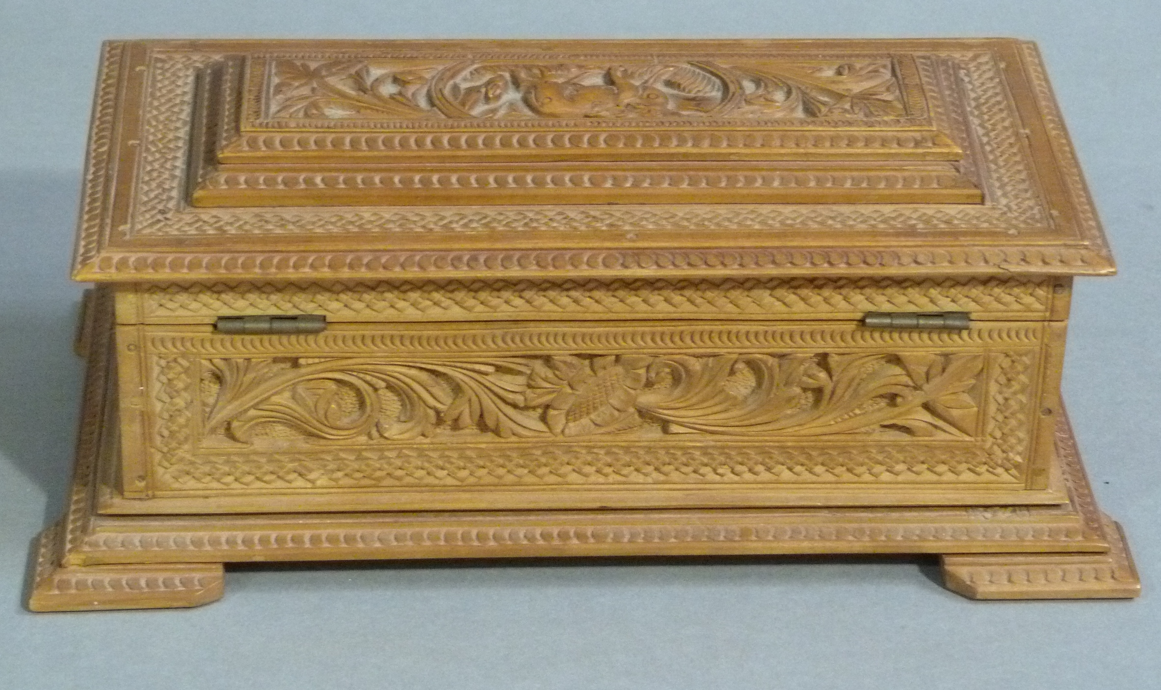 An Indian carved camphor wood casket which previously held a farewell address to Mr D R Robinson - Image 2 of 3