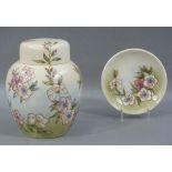 Moorcroft 'Spring Blossom' ginger jar and cover, 15.5cm and a coaster 12cm diameter, impressed marks