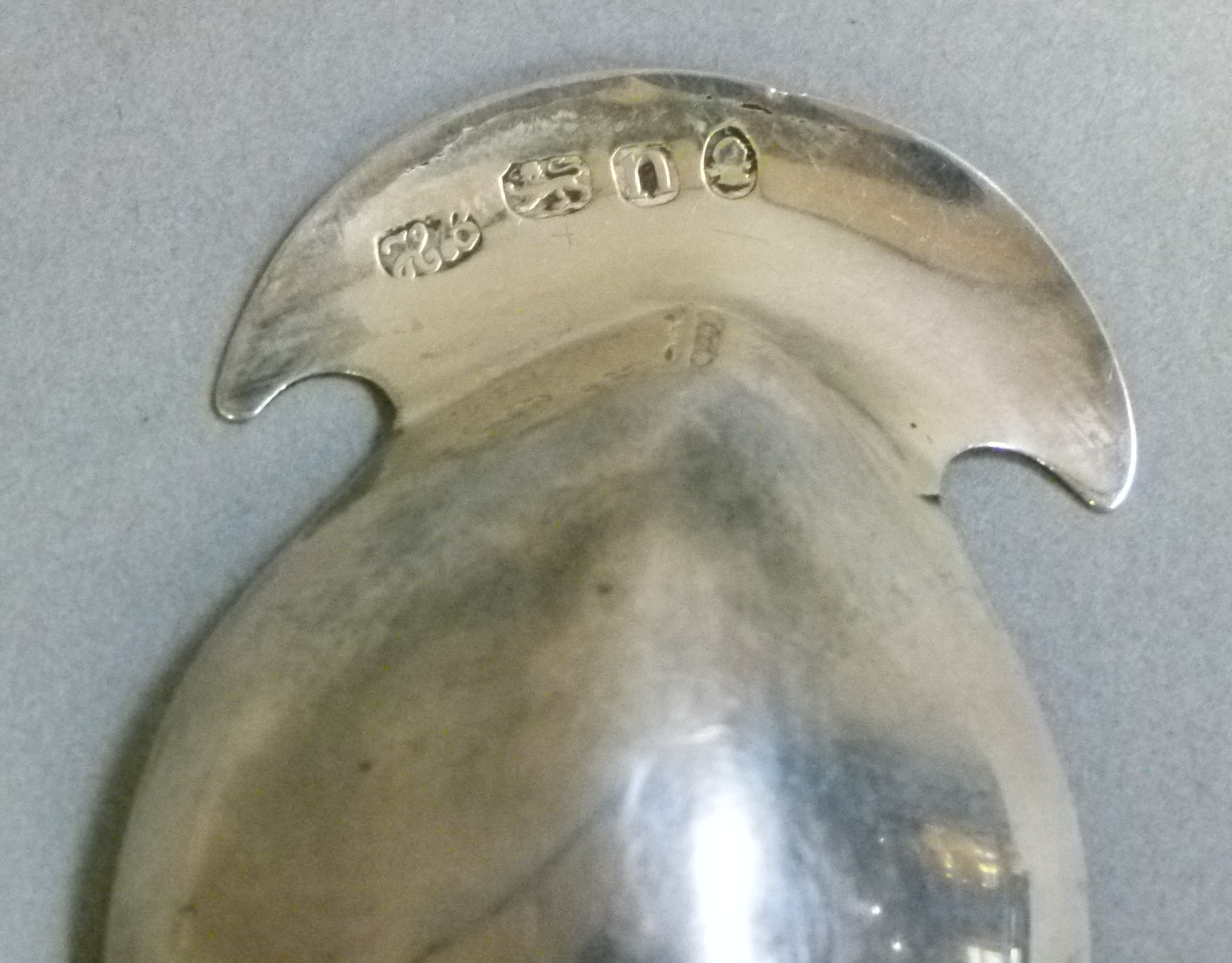 A George III silver caddy spoon of fig shape with crescent handle, 6cm wide by Hester Bateman or - Image 3 of 3