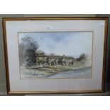 John Sibson 20th century - Yorkshire stone built longhouse, watercolour, signed to lower right