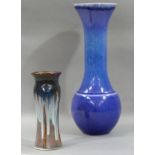 A Dimbleby blue glaze vase, with flared neck 36.5cm high, together with a Cobridge-style vase of