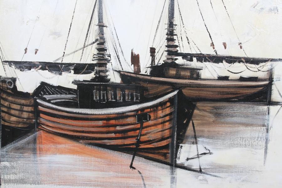 Lee Reynolds (20th century, American) Fishing boats with anchor, oil on canvas, signed to lower - Image 2 of 3