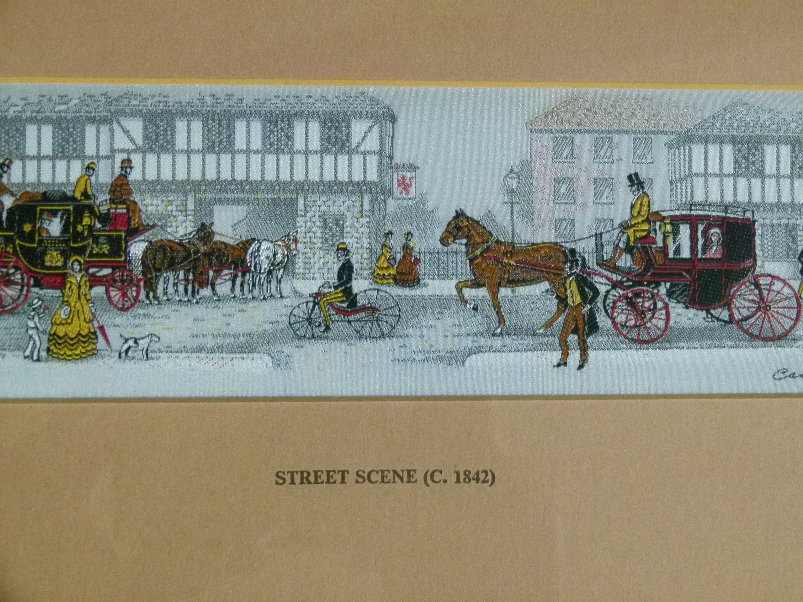 A set of four J & J Cash Ltd woven picture: Street Scene 1842, Country Scene 1870, The Village Inn - Image 4 of 5