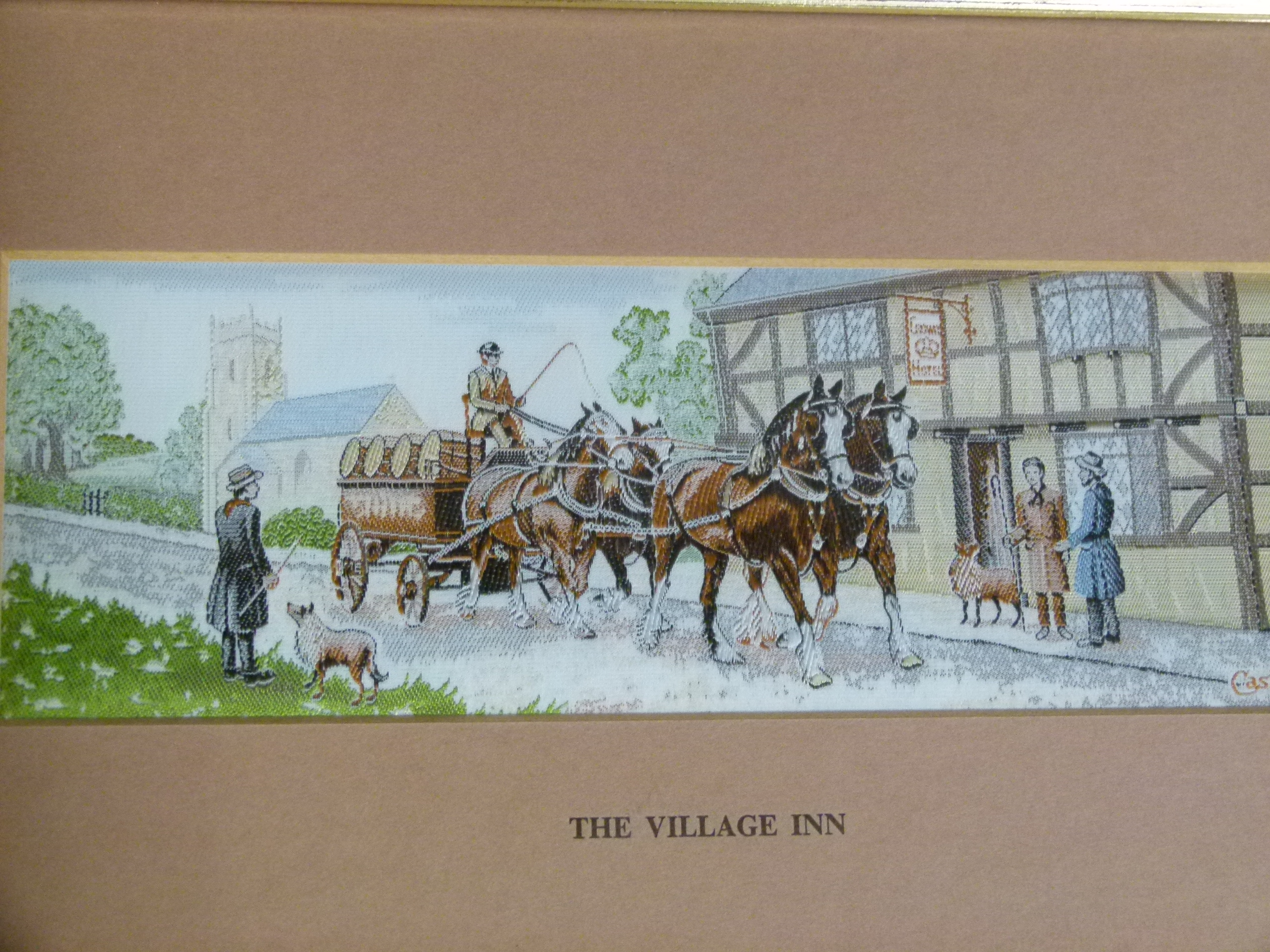 A set of four J & J Cash Ltd woven picture: Street Scene 1842, Country Scene 1870, The Village Inn - Image 2 of 5