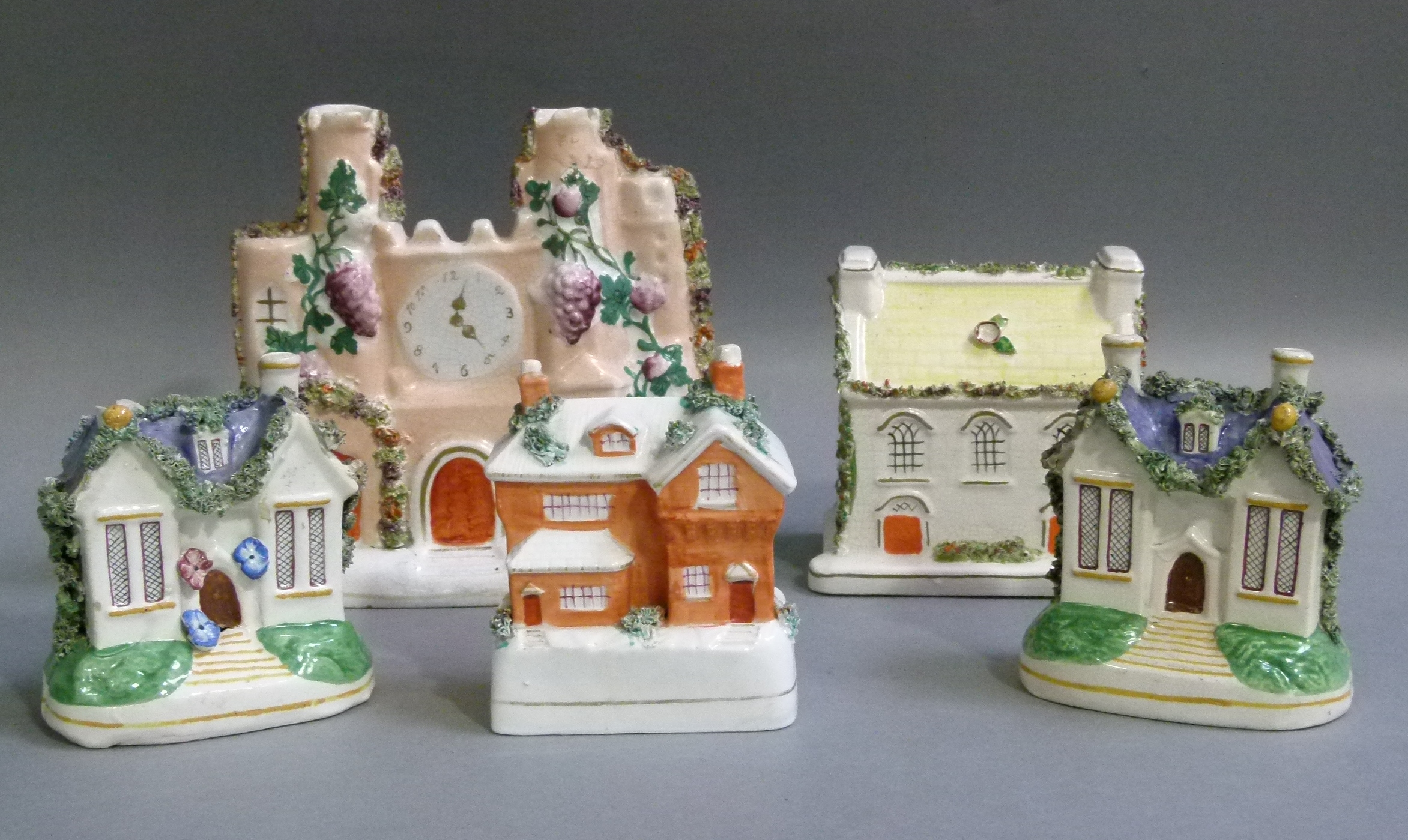 Five Staffordshire cottage ornees, 19cm high and smaller - Image 2 of 2