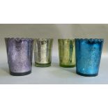 A set of four reproduction moulded glass vases or jardinieres, amethyst, green, blue and silver