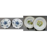 A pair of modern Royal Worcester blue and white shell dishes, transferred with a Hanbury pattern;