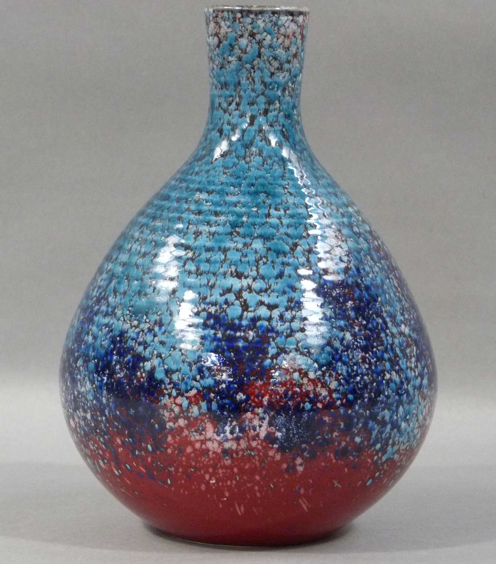 Alan White for Poole Studio, a vase, ovoid with cylindrical neck, mottled glaze in turquoise, blue - Image 2 of 4