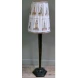 A vintage black chinoiserie standard lamp on hexagonal base