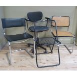 Four chairs comprising of one office chair in grey and black, one 1980's style chrome kitchen chair