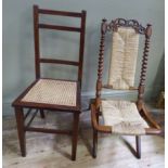 A Victorian folding occasional chair with writhen uprights and later sisal seat and back panel