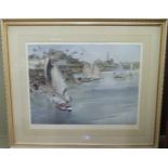 By and after Sir William Russel Flint, colour print of sail boats in a Moroccan harbour, published