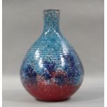 Alan White for Poole Studio, a vase, ovoid with cylindrical neck, mottled glaze in turquoise, blue