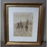 Attributed Hablot Knight Browne, a sepia wash over pencil, study of two huntsmen on a country