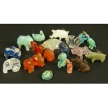 A miniature menagerie of twenty carved animals in jade, rock crystal and organic gemstones,