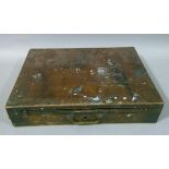 A Victorian mahogany artist's box with sliding sections to front, brass handle, 45cm wide