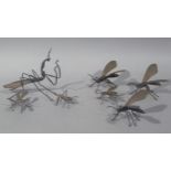 Seven brass and wrought iron insects including wasps, hornets, beetles, praying mantis etc, 17cm