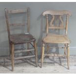 A Victorian beech bedroom chair with concave cresting rail and lyre shaped splat, cane seat turned