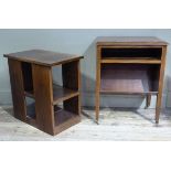 A mahogany open bookcase on square tapered legs, fitted brass castors, 56cm wide; together with