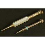 A Victorian telescopic bridge pencil with mother of pearl and engine turned barrel marked. Earl