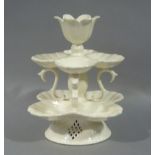 A modern Leeds pottery oyster dish of two tiers on pierced domed base, 26cm high