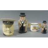 A Paragon china Edward VIII two handled cup; together with two Royal Doulton Winston Churchill