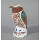 A Royal Crown Derby paperweight modelled as a kingfisher, gold plug, 10cm high, date code LV11