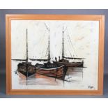 Lee Reynolds (20th century, American) Fishing boats with anchor, oil on canvas, signed to lower